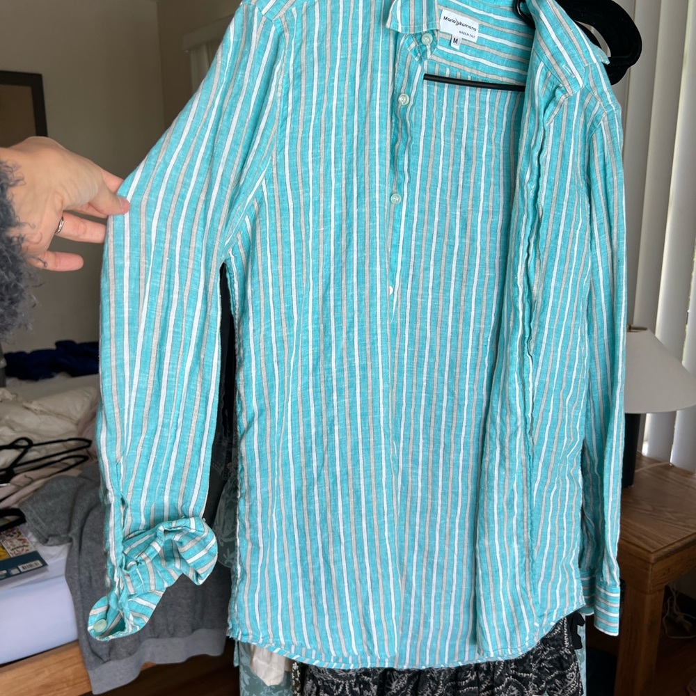 - 100% linen striped button down shirt from Italy
